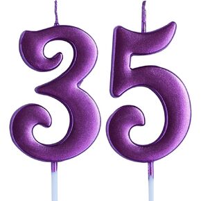 Pink 35th Birthday Candle, Number 35 Years Old Candles Cake Topper, Woman Party Decorations, Supplies