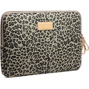 XSKN 15.6 inch Yellow Canvas Fabric Stylish Leopard's Spots Print Style Cheetah Zipper Laptop Sleeve for MacBook/Dell/HP/Lenovo/Sony/Toshiba/Acer/Samsung/Haier etc., for 2019 New MacBook Pro 16