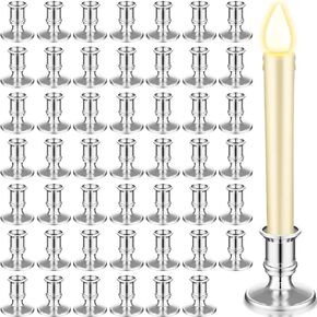 Window Candle Taper Candle Holders Plastic Traditional Candlesticks for Table Centerpiece Pillar Candle Base Holder for Halloween Christmas Wedding Dinner Tables (Black, 24 Pieces)