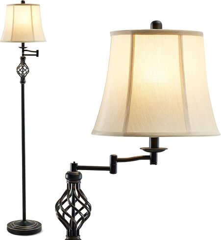 مصباح أرضي LED بـ 3 ألوان لدرجة الحرارة، مصباح أرضي بذراع متأرجح انتقالي، مصباح عمود عتيق، مصباح كلاسيكي لغرف المعيشة والمكاتب، مصباح قائم صناعي لقراءة غرفة النوم in Kuwait