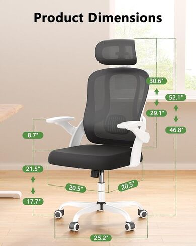 Home Office Chair, High Back Ergonomic Desk Chair with 3D Armrests, Lumbar Support, Mesh Computer Chair with Adjustable Headrest, for Home, Office, Work, Student in Saudi Arabia