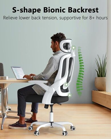 Home Office Chair, High Back Ergonomic Desk Chair with 3D Armrests, Lumbar Support, Mesh Computer Chair with Adjustable Headrest, for Home, Office, Work, Student in Saudi Arabia