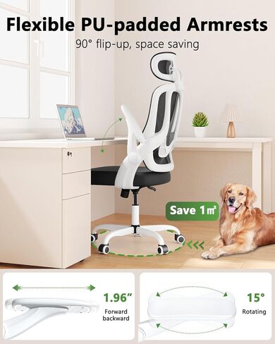 Home Office Chair, High Back Ergonomic Desk Chair with 3D Armrests, Lumbar Support, Mesh Computer Chair with Adjustable Headrest, for Home, Office, Work, Student in Saudi Arabia