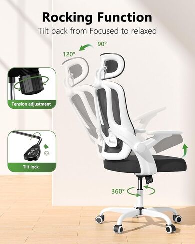 Home Office Chair, High Back Ergonomic Desk Chair with 3D Armrests, Lumbar Support, Mesh Computer Chair with Adjustable Headrest, for Home, Office, Work, Student in Saudi Arabia