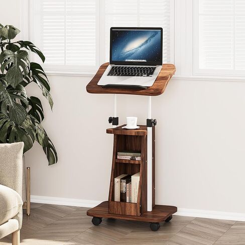 حامل Shintenchi Mobile Podium، عربة كمبيوتر محمول متدحرجة مع ارتفاع قابل للتعديل، حامل كمبيوتر محمول مع سدادة علوية دوارة وحافة، مكتب كمبيوتر محمول قائم على عجلات، أسود in Kuwait