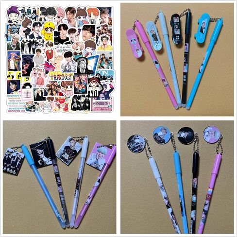 مجموعة Bangtan Boys للمعجبين 1 مقلمة 4 أقلام 10 ملصقات تدعم الجيش (شكل دائري) in Kuwait