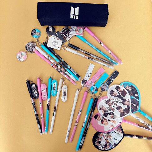 مجموعة Bangtan Boys للمعجبين 1 مقلمة 4 أقلام 10 ملصقات تدعم الجيش (شكل دائري) in Kuwait