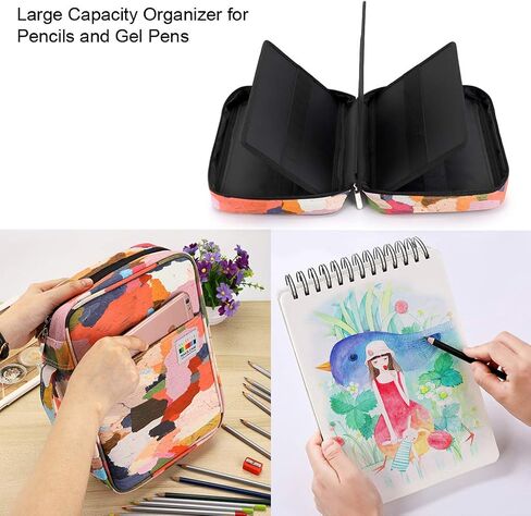 BTSKY Colored Pencil Case 220 Slots Pen Pencil Bag Organizer with Handy Wrap Portable- Multilayer Holder for Prismacolor Crayola Colored Pencils & Gel Pen Cloth Art in Saudi Arabia