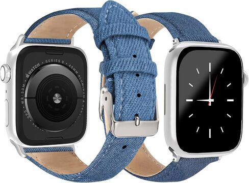 Denim Strap for Apple Watch Band 41mm 40mm 38mm, Soft Leather Hybrid Bracelet Compatible with iWatch Bands Series 9/SE/8/7/6/5/4/3/2/1, Fashion Strap for Apple Watch Men Women Blue in Saudi Arabia