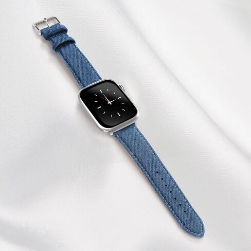 Denim Strap for Apple Watch Band 41mm 40mm 38mm, Soft Leather Hybrid Bracelet Compatible with iWatch Bands Series 9/SE/8/7/6/5/4/3/2/1, Fashion Strap for Apple Watch Men Women Blue in Saudi Arabia