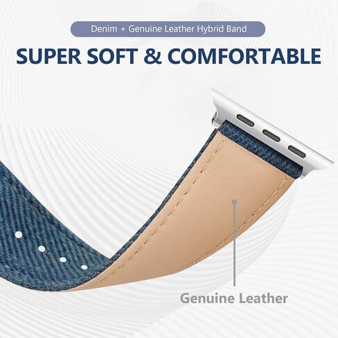 Denim Strap for Apple Watch Band 41mm 40mm 38mm, Soft Leather Hybrid Bracelet Compatible with iWatch Bands Series 9/SE/8/7/6/5/4/3/2/1, Fashion Strap for Apple Watch Men Women Blue in Saudi Arabia