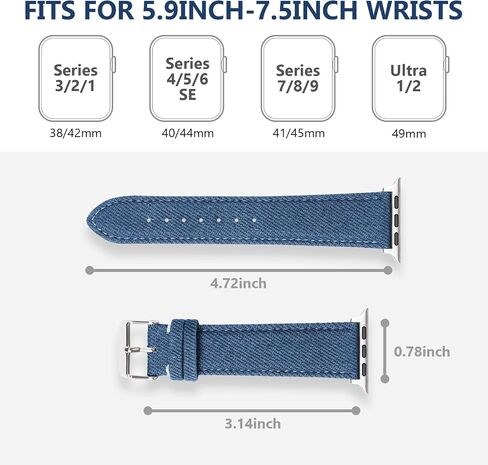 Denim Strap for Apple Watch Band 41mm 40mm 38mm, Soft Leather Hybrid Bracelet Compatible with iWatch Bands Series 9/SE/8/7/6/5/4/3/2/1, Fashion Strap for Apple Watch Men Women Blue in Saudi Arabia