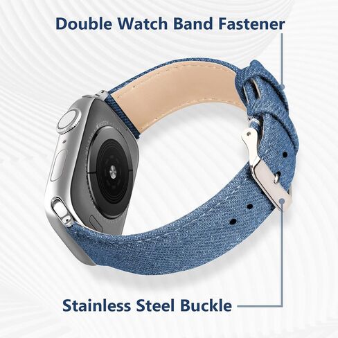 Denim Strap for Apple Watch Band 41mm 40mm 38mm, Soft Leather Hybrid Bracelet Compatible with iWatch Bands Series 9/SE/8/7/6/5/4/3/2/1, Fashion Strap for Apple Watch Men Women Blue in Saudi Arabia
