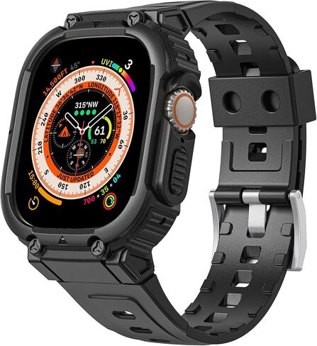 HATALKIN متوافق مع Apple Watch Ultra 2 Band مع Ultra 2 Case 49 ملم، واقي ممتص للصدمات للرجال والنساء Ultra 2 متوافق مع Apple iWatch Ultra/Ultra 2 49 ملم أسود in Kuwait