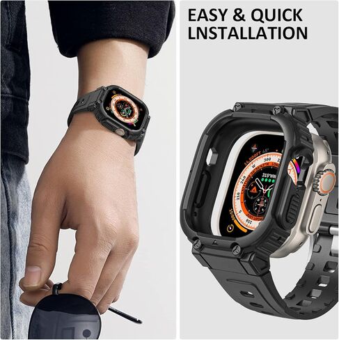 HATALKIN متوافق مع Apple Watch Ultra 2 Band مع Ultra 2 Case 49 ملم، واقي ممتص للصدمات للرجال والنساء Ultra 2 متوافق مع Apple iWatch Ultra/Ultra 2 49 ملم أسود in Kuwait