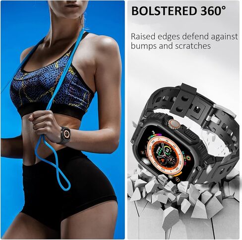 HATALKIN متوافق مع Apple Watch Ultra 2 Band مع Ultra 2 Case 49 ملم، واقي ممتص للصدمات للرجال والنساء Ultra 2 متوافق مع Apple iWatch Ultra/Ultra 2 49 ملم أسود in Kuwait