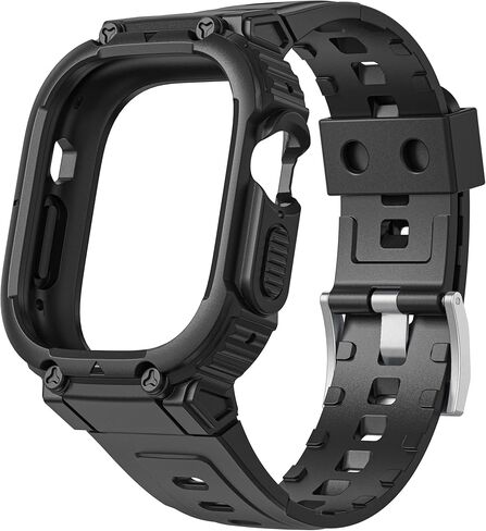 HATALKIN متوافق مع Apple Watch Ultra 2 Band مع Ultra 2 Case 49 ملم، واقي ممتص للصدمات للرجال والنساء Ultra 2 متوافق مع Apple iWatch Ultra/Ultra 2 49 ملم أسود in Kuwait
