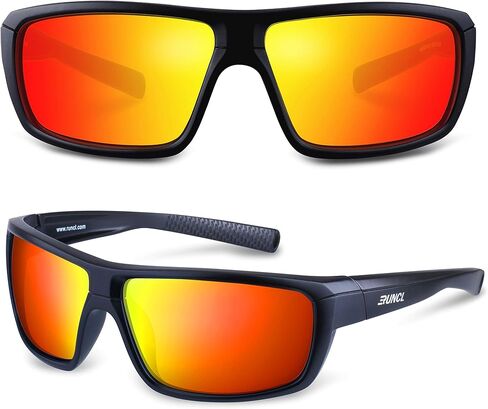RUNCL نظارات شمسية رياضية مستقطبة بيلي لصيد الأسماك (أسود مطفي/برتقالي) in Kuwait