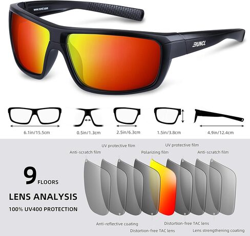 RUNCL نظارات شمسية رياضية مستقطبة بيلي لصيد الأسماك (أسود مطفي/برتقالي) in Kuwait