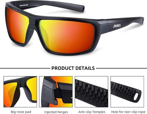 RUNCL نظارات شمسية رياضية مستقطبة بيلي لصيد الأسماك (أسود مطفي/برتقالي) in Kuwait