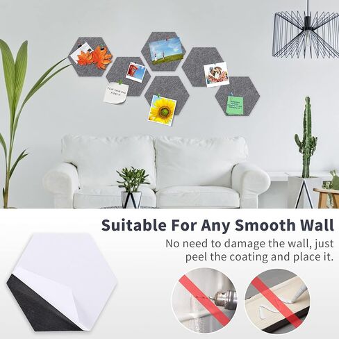 لوحات إعلانات Tikea Hexagon Felt 6 Pack لوحات إشعارات مذكرة ذاتية اللصق معلقة لوحة دبوس للمنزل والمكتب والفصول الدراسية ديكور الحائط مع دبابيس دفع 10.2 بوصة × 11.8 بوصة، أزرق in Saudi Arabia