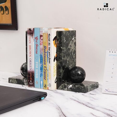 Radicaln Marble Book Ends Green Onyx Set of 2 Handmade Decorative Book Holder Accessories - Bookend for Shelves Heavy Books Office Home Décor & Desk Organizer in Kuwait