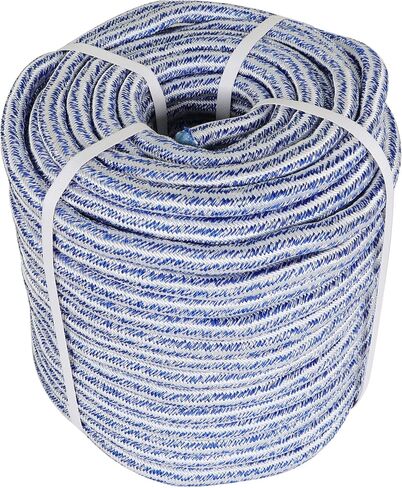 3/4 x 200FT, High Force Braided Polyester Arborist Tree Rope, 24 Strand Bull Rope, Extra Abrasion Resistant, UV Resistant Heavy Duty Tree Rope for Swings,Camping(Blue and White) in Saudi Arabia