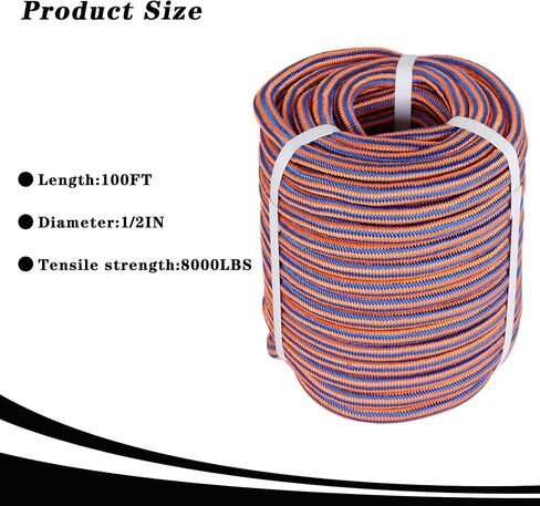 3/4 x 200FT, High Force Braided Polyester Arborist Tree Rope, 24 Strand Bull Rope, Extra Abrasion Resistant, UV Resistant Heavy Duty Tree Rope for Swings,Camping(Blue and White) in Saudi Arabia