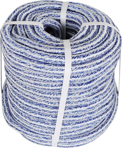 3/4 x 200FT, High Force Braided Polyester Arborist Tree Rope, 24 Strand Bull Rope, Extra Abrasion Resistant, UV Resistant Heavy Duty Tree Rope for Swings,Camping(Blue and White) in Saudi Arabia