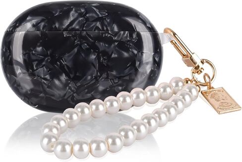 Glitter Marble Shell Design for Beats Studio Buds with Pearl Wrist Chain Keychain Sparkle Protective Skin Cover in Saudi Arabia