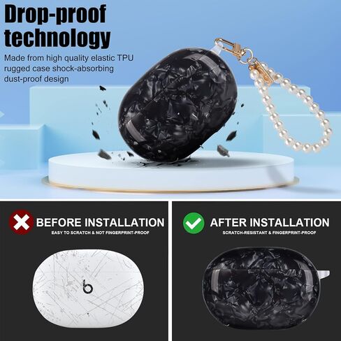 Glitter Marble Shell Design for Beats Studio Buds with Pearl Wrist Chain Keychain Sparkle Protective Skin Cover in Saudi Arabia