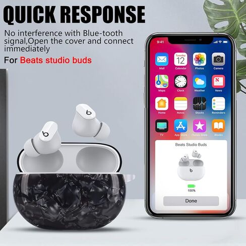Glitter Marble Shell Design for Beats Studio Buds with Pearl Wrist Chain Keychain Sparkle Protective Skin Cover in Saudi Arabia
