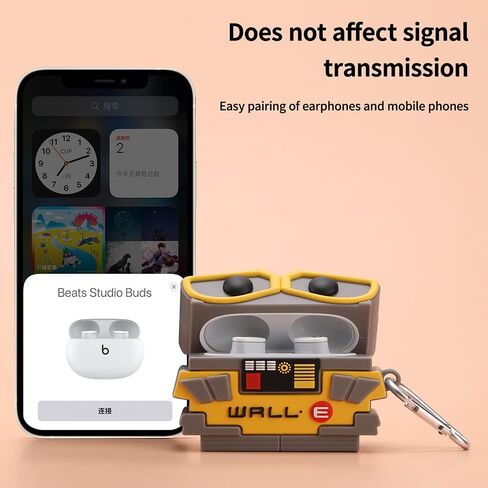 متوافق مع Beats Studio Buds/Beats Studio Buds + حافظة، تصميم كرتوني مضحك ثلاثي الأبعاد لطيف Kawaii، لسماعات Beats Earbuds للفتيات والأولاد (Wall-e) in Saudi Arabia