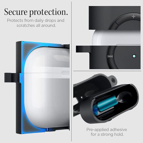 Spigen Classic Shuffle مصممة لحافظة AirPods Pro الجيل الثاني 2022/2023 (كابل USB-C/Lightening) حافظة Airpods Pro 2 بتصميم كلاسيكي كلاسيكي - فحمي in Saudi Arabia