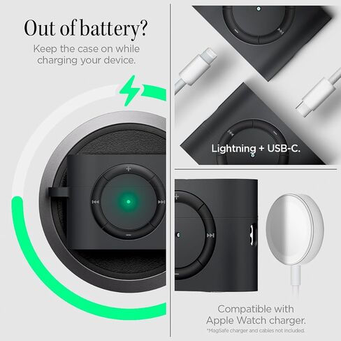 Spigen Classic Shuffle مصممة لحافظة AirPods Pro الجيل الثاني 2022/2023 (كابل USB-C/Lightening) حافظة Airpods Pro 2 بتصميم كلاسيكي كلاسيكي - فحمي in Saudi Arabia