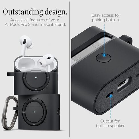Spigen Classic Shuffle مصممة لحافظة AirPods Pro الجيل الثاني 2022/2023 (كابل USB-C/Lightening) حافظة Airpods Pro 2 بتصميم كلاسيكي كلاسيكي - فحمي in Saudi Arabia