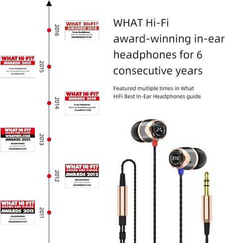 SoundMAGIC E10 Wired Earphones No Microphone HiFi Stereo Earbuds Noise Isolating in Ear Headphones Powerful Bass Tangle Free Cord Black Gold in Kuwait