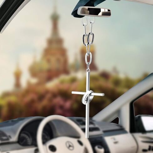 Cross Pendant for Car Rear View Mirror Hanging Ornaments Cross Charm Car Interior Mirror Accessories Decor Ornament Jesus Cross Necklace Men Women Christian Gifts Accessory (Cross+Ring) in Saudi Arabia