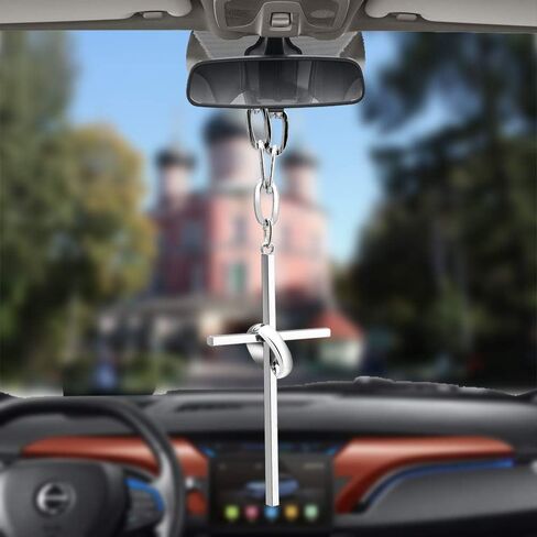 Cross Pendant for Car Rear View Mirror Hanging Ornaments Cross Charm Car Interior Mirror Accessories Decor Ornament Jesus Cross Necklace Men Women Christian Gifts Accessory (Cross+Ring) in Saudi Arabia