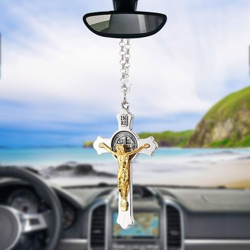 Cross Pendant for Car Rear View Mirror Hanging Ornaments Cross Charm Car Interior Mirror Accessories Decor Ornament Jesus Cross Necklace Men Women Christian Gifts Accessory (Cross+Ring) in Saudi Arabia