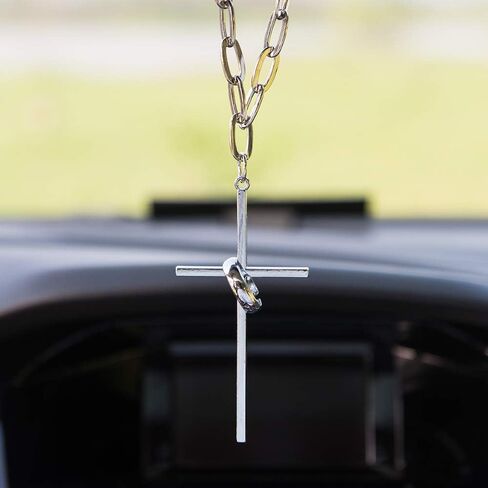 Cross Pendant for Car Rear View Mirror Hanging Ornaments Cross Charm Car Interior Mirror Accessories Decor Ornament Jesus Cross Necklace Men Women Christian Gifts Accessory (Cross+Ring) in Saudi Arabia