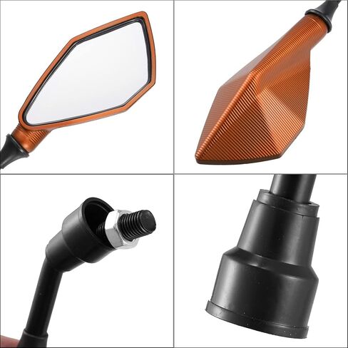 Motoforti 1Pair Screw Thread Rear View Side Mirror Penta Rearview Mirror Orange in Kuwait