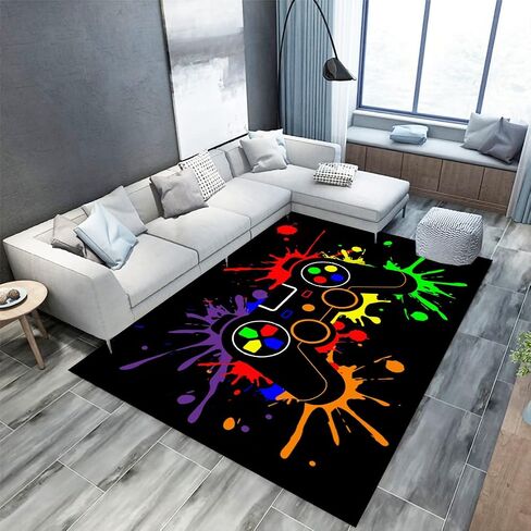 Splash Gaming Controller Art Modern Area Boys Rug Anti-Slip Entry Carpet Gamer Doormat Throw Floormat Indoor Outdoor Living Room Bedroom Gamer Room Decor for Boys 63"x48" in Saudi Arabia