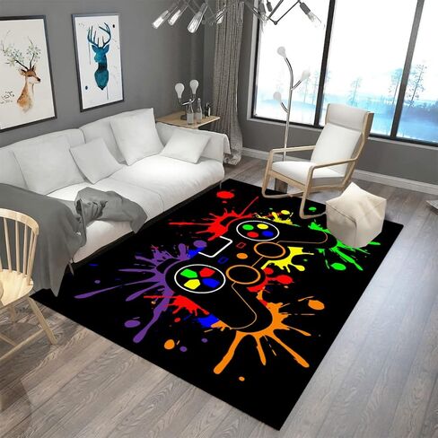Splash Gaming Controller Art Modern Area Boys Rug Anti-Slip Entry Carpet Gamer Doormat Throw Floormat Indoor Outdoor Living Room Bedroom Gamer Room Decor for Boys 63"x48" in Saudi Arabia
