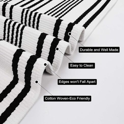 LEEVAN Black and White Striped Rug 2'x4.3', Outdoor Washable Door Mat for Entrance, Reversible Front Door Rug Farmhouse Striped Layered Mats for Entrance/Porch/Kitchen in Kuwait