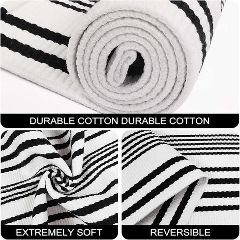 LEEVAN Black and White Striped Rug 2'x4.3', Outdoor Washable Door Mat for Entrance, Reversible Front Door Rug Farmhouse Striped Layered Mats for Entrance/Porch/Kitchen in Kuwait