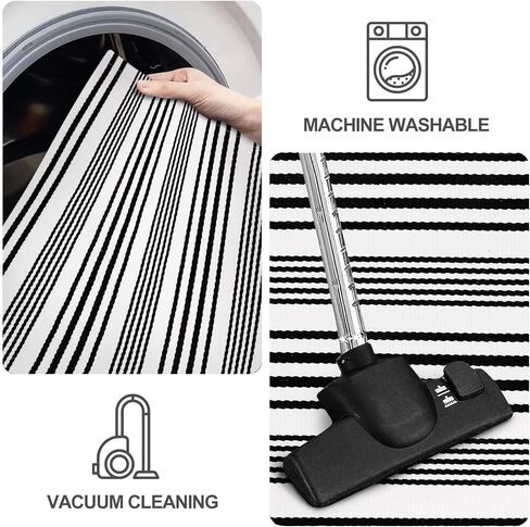 LEEVAN Black and White Striped Rug 2'x4.3', Outdoor Washable Door Mat for Entrance, Reversible Front Door Rug Farmhouse Striped Layered Mats for Entrance/Porch/Kitchen in Kuwait