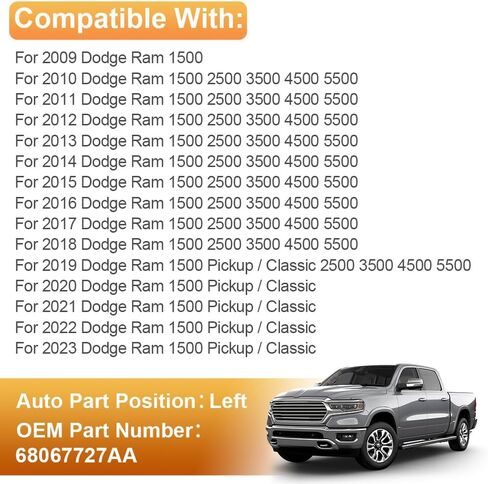 Senzeal Driver Side Lower Mirror Glass Replacement for 2009-2020 Dodge Ram 1500 2500 3500 4500 5500 Towing Mirror Side Convex Lower Mirror Glass 68067731AA (Left Side) in Saudi Arabia