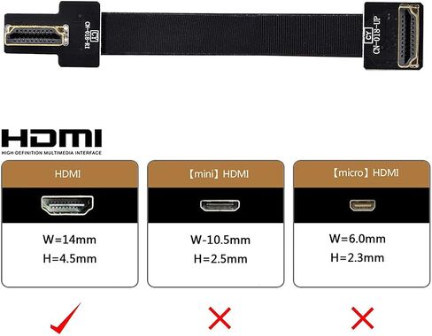 Cablecc CYFPV مزدوج 90 درجة بزاوية قائمة HDMI نوع A ذكر إلى ذكر HDTV FPC كابل مسطح لـ FPV HDTV Multicopter التصوير الجوي 30 سم in Saudi Arabia