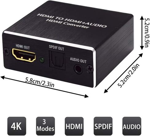 مستخرج صوت HDMI لـ HDMI إلى HDMI + صوت (SPDIF Optical Toslink + AUX) متوافق مع Apple TV Fire TV Blue-Ray Players Firestick Chromecast Cable Box، إصدار HDMI 1.4 in Kuwait